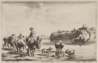 KG 05207
<br/>
Riviergezicht met pontveer en herders
<br/>
<em>Visscher, Jan de (ca. 1636-na 1692)</em>